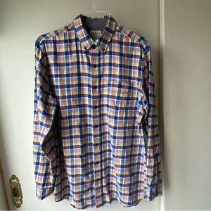 LL Bean Flannel Shirt Size Medium Long ML Blue Gray Button Down Plaid Cotton